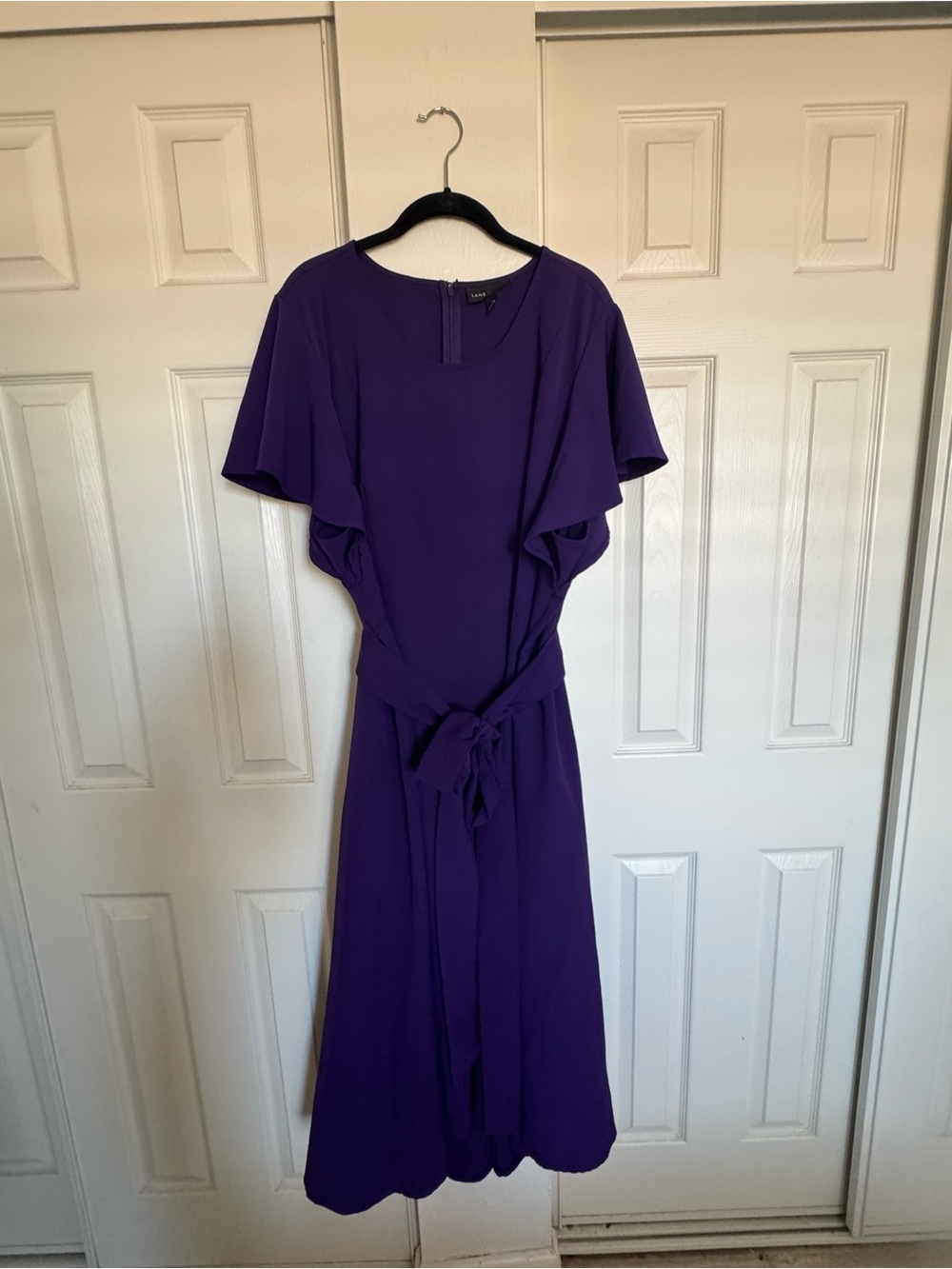 Lane Bryant Deep Purple Flutter Sleeve Midi Dress with Waist Tie